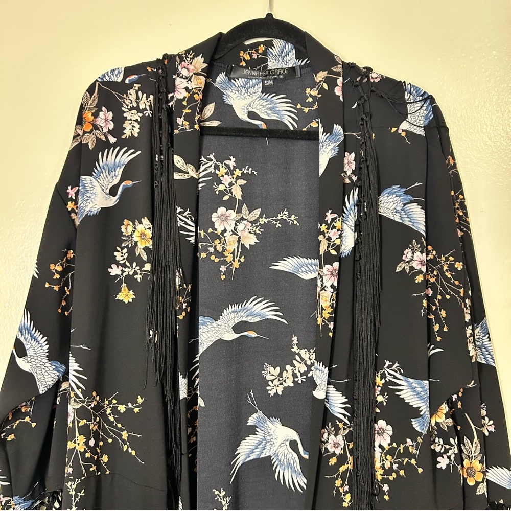 Jennafer Grace Crane Floral Duster with Fringe - Picture 5 of 10